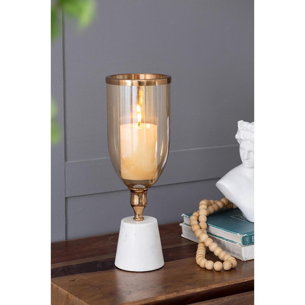 16" Gold And White Glass And Marble Table Vase