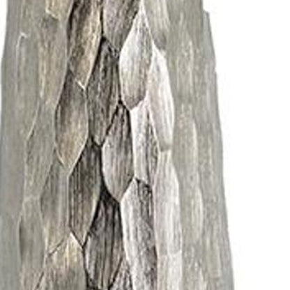 19" Silver Cast Aluminum Carved Geometric Table Vase