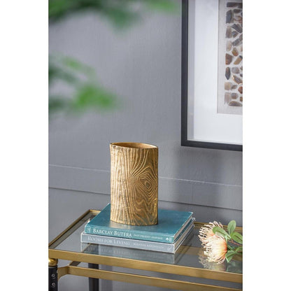 10" Gold Aluminum Oval Faux Wood Table Vase