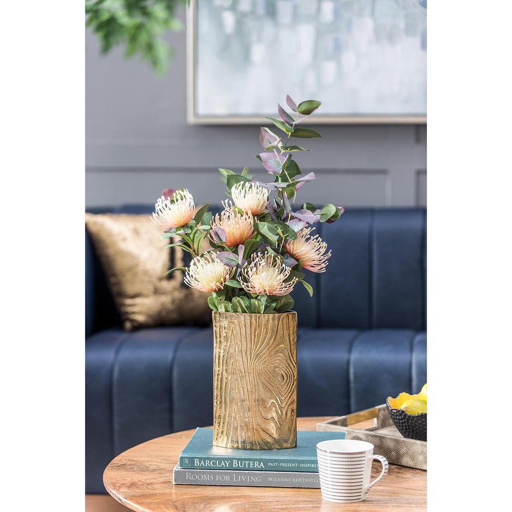 10" Gold Aluminum Oval Faux Wood Table Vase