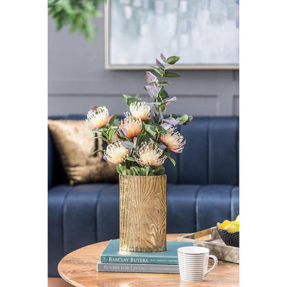 10" Gold Aluminum Oval Faux Wood Table Vase
