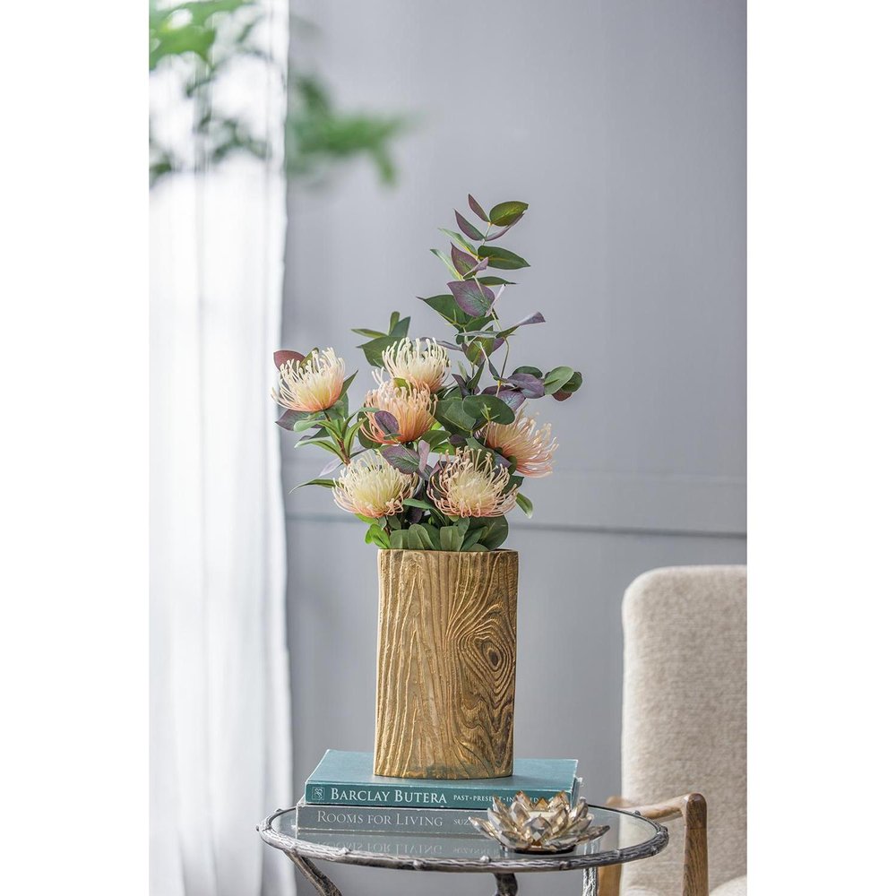 10" Gold Aluminum Oval Faux Wood Table Vase