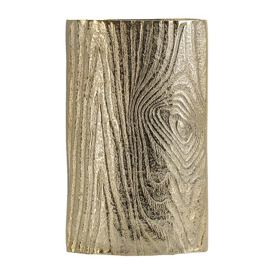 10" Gold Aluminum Oval Faux Wood Table Vase