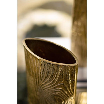 10" Gold Aluminum Oval Faux Wood Table Vase