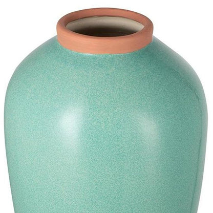 13" Aqua And Terra Cotta Ceramic Round Table Vase