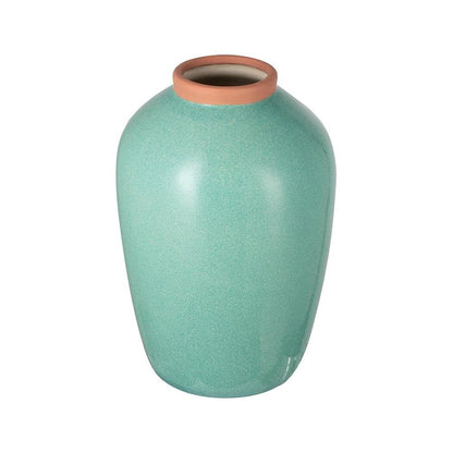 13" Aqua And Terra Cotta Ceramic Round Table Vase