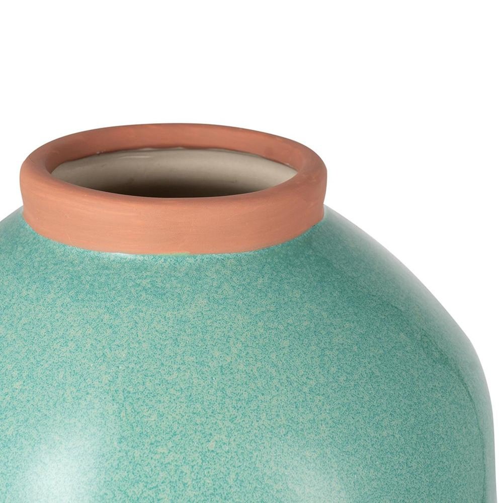 13" Aqua And Terra Cotta Ceramic Round Table Vase