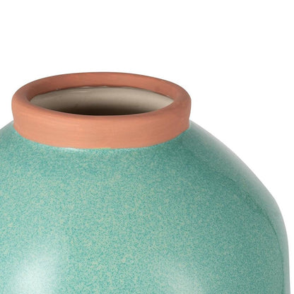 13" Aqua And Terra Cotta Ceramic Round Table Vase