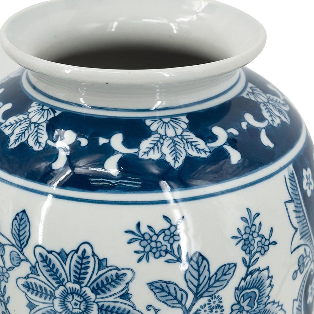 15" Light Blue And White Floral Porcelain Urn Vase