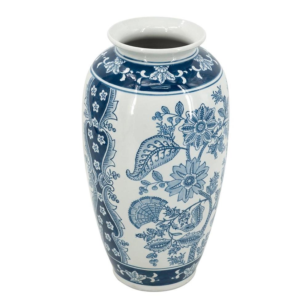 15" Light Blue And White Floral Porcelain Urn Vase