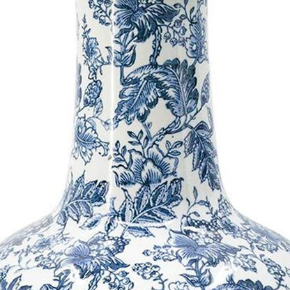 24" Blue & White Floral Curved Porcelain Table Vase
