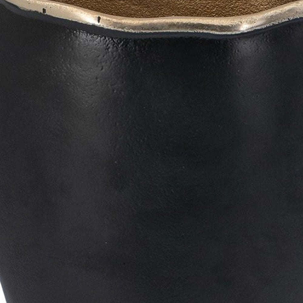 10" Black And Gold Cast Aluminum Oval Table Vase