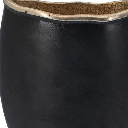 10" Black And Gold Cast Aluminum Oval Table Vase
