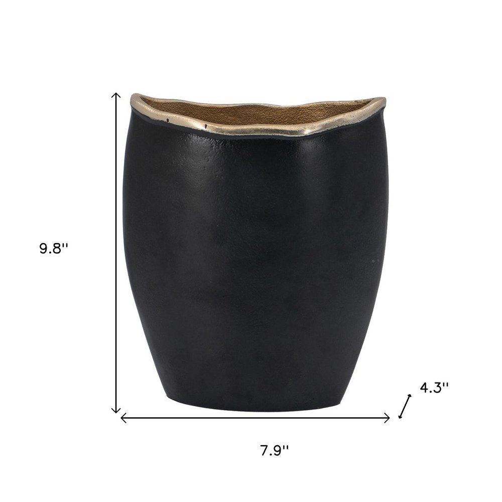 10" Black And Gold Cast Aluminum Oval Table Vase