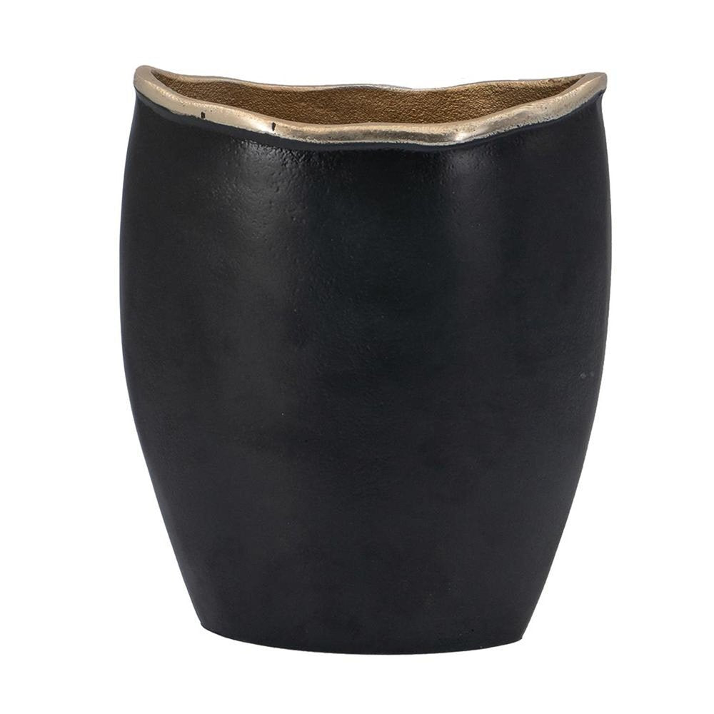 10" Black And Gold Cast Aluminum Oval Table Vase
