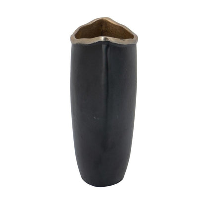 10" Black And Gold Cast Aluminum Oval Table Vase