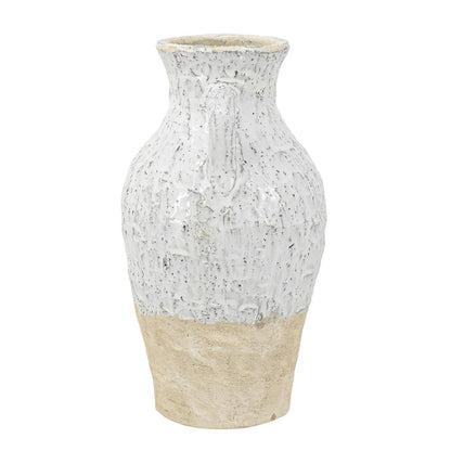 14" Beige And Ivory Color Block Amphora Terracotta Table Vase