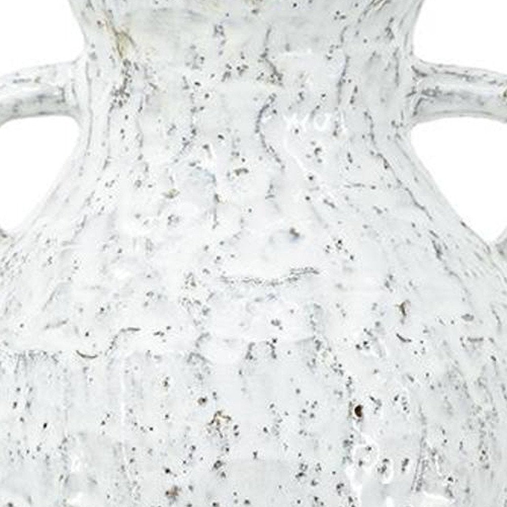 14" Beige And Ivory Color Block Amphora Terracotta Table Vase