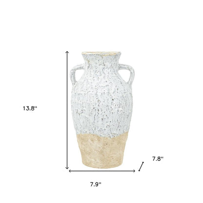 14" Beige And Ivory Color Block Amphora Terracotta Table Vase