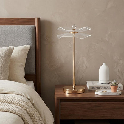 18" Gold Bedside Lamp With Novelty Shade
