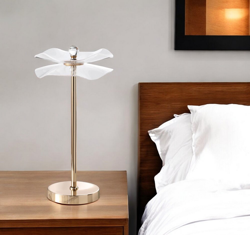 18" Gold Bedside Lamp With Novelty Shade