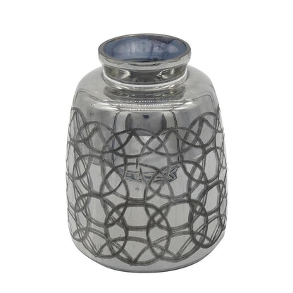 9" Dark Gray Geometric Etched Glass Table Vase