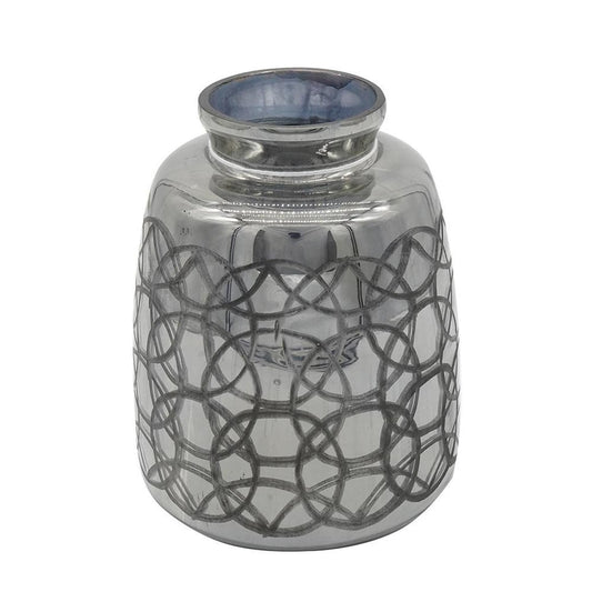 9" Dark Gray Geometric Etched Glass Table Vase