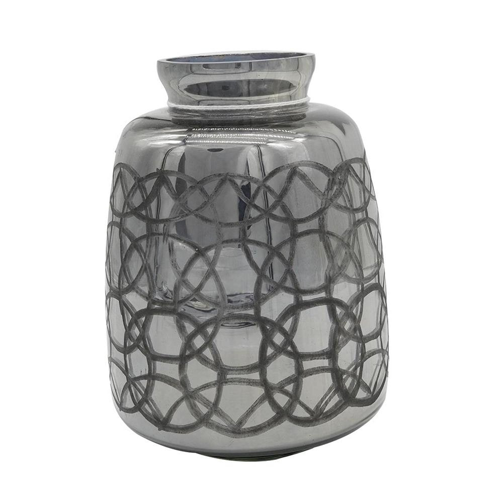 9" Dark Gray Geometric Etched Glass Table Vase