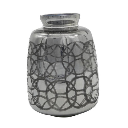 9" Dark Gray Geometric Etched Glass Table Vase