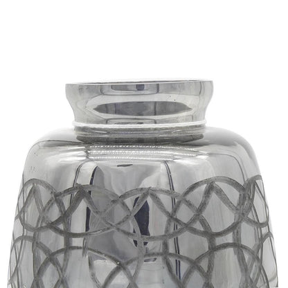 9" Dark Gray Geometric Etched Glass Table Vase