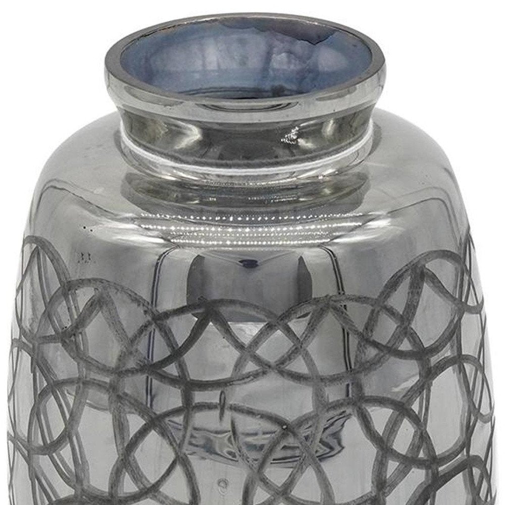 9" Dark Gray Geometric Etched Glass Table Vase