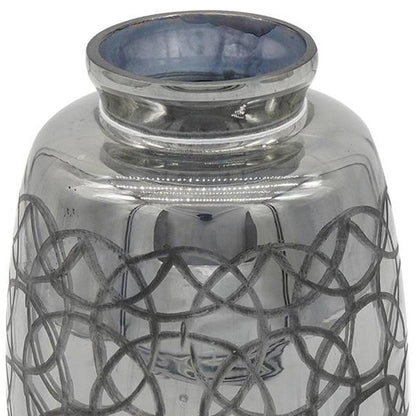 9" Dark Gray Geometric Etched Glass Table Vase