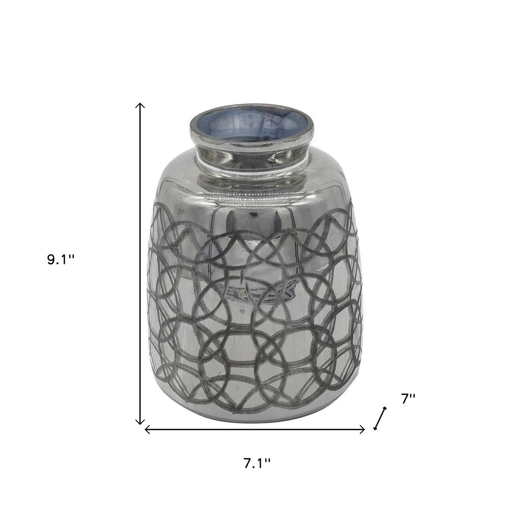 9" Dark Gray Geometric Etched Glass Table Vase