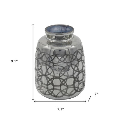 9" Dark Gray Geometric Etched Glass Table Vase