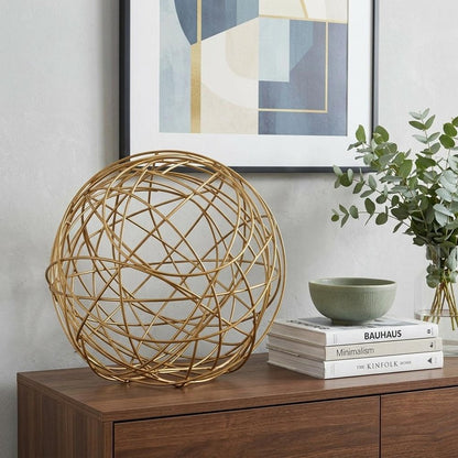 12" Gold Aluminum Decorative Orb Tabletop Sculpture