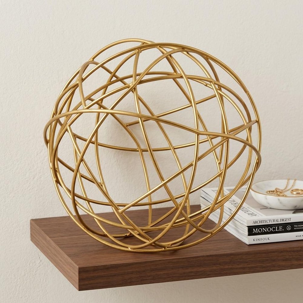 12" Gold Aluminum Decorative Orb Tabletop Sculpture