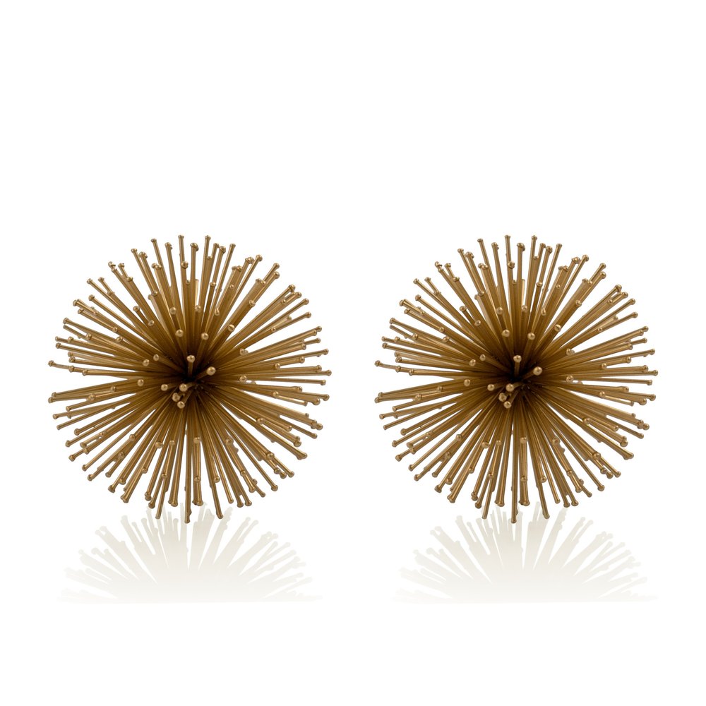 Set of Two Gold Iron Decorative Spiky Sphere Tabletop Sculptures