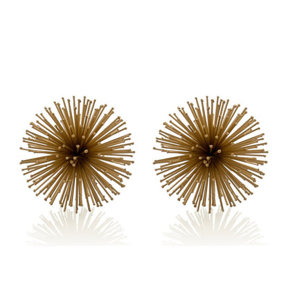 Set of Two Gold Iron Decorative Spiky Sphere Tabletop Sculptures