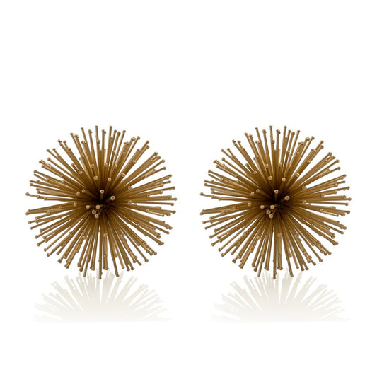 Set of Two Black Iron Decorative Spiky Sphere Tabletop Sculpture