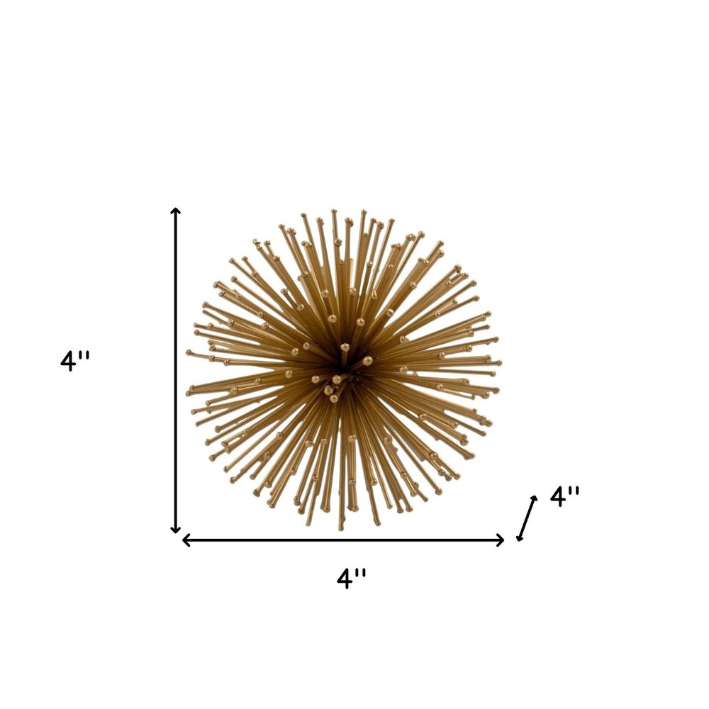 Set of Two Gold Iron Decorative Spiky Sphere Tabletop Sculptures