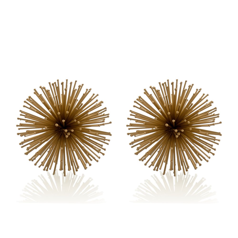 Set of Two Gold Iron Decorative Spiky Sphere Tabletop Sculptures