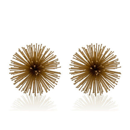 Set of Two Gold Iron Decorative Spiky Sphere Tabletop Sculptures