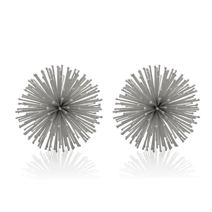 Set of Two Black Iron Decorative Spiky Sphere Tabletop Sculpture