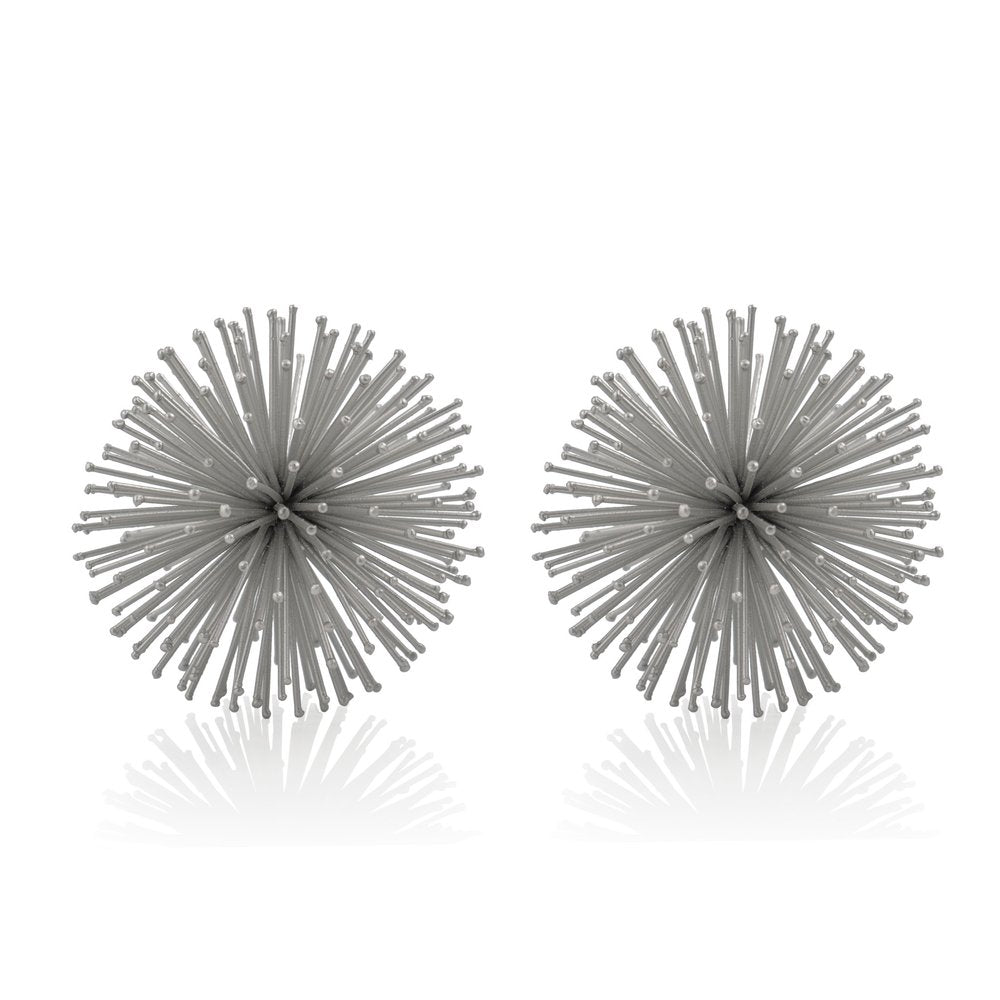 Set of Two Black Iron Decorative Spiky Sphere Tabletop Sculpture