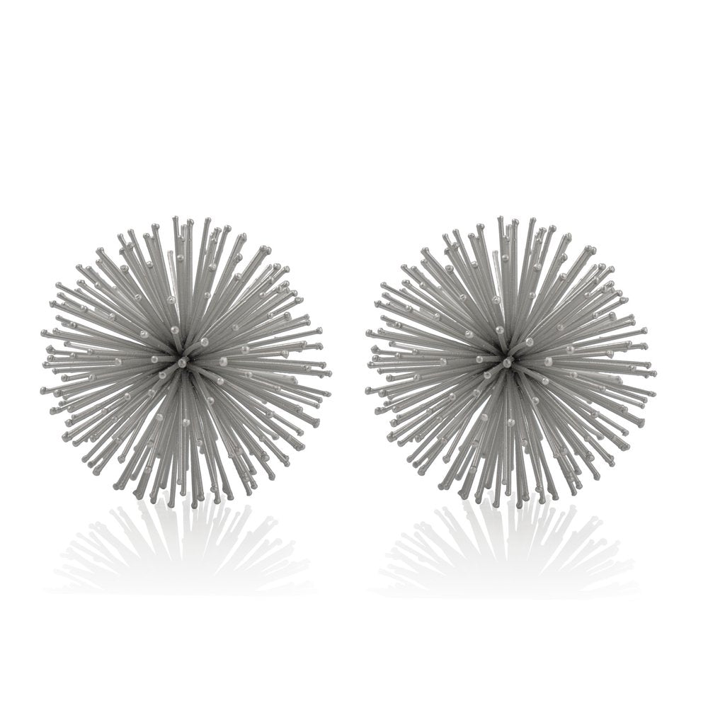 Set of Two Black Iron Decorative Spiky Sphere Tabletop Sculpture