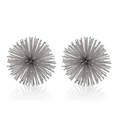 Set of Two Black Iron Decorative Spiky Sphere Tabletop Sculpture