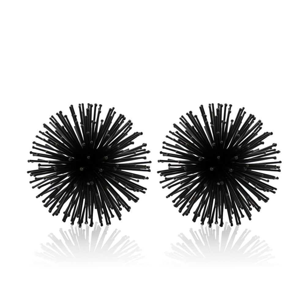 Set of Two White Iron Decorative Spiky Sphere Tabletop Sculpture