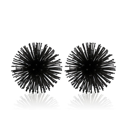 Set of Two White Iron Decorative Spiky Sphere Tabletop Sculpture