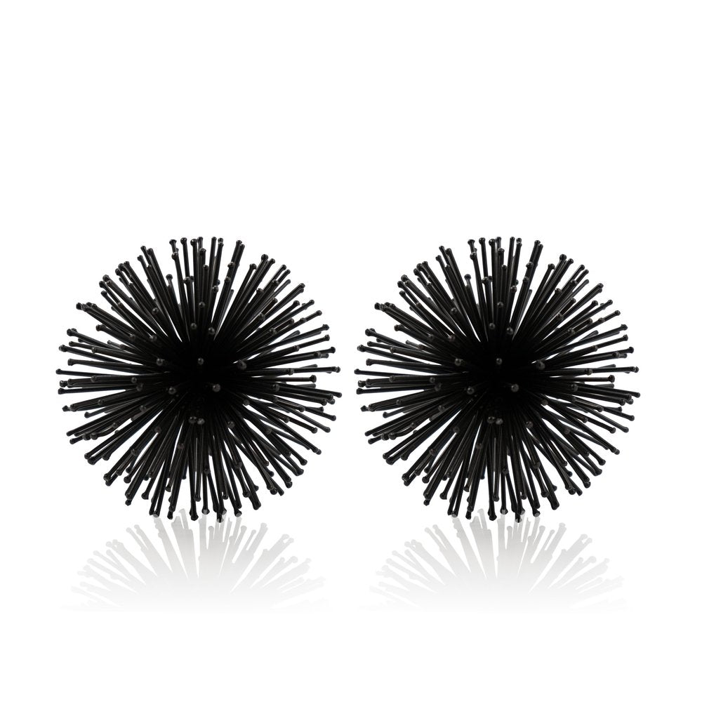 Set of Two White Iron Decorative Spiky Sphere Tabletop Sculpture