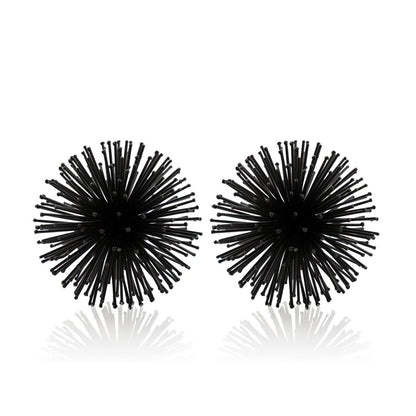 Set of Two White Iron Decorative Spiky Sphere Tabletop Sculpture